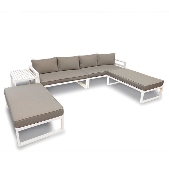 Perel Salon de jardin aluminium gris mobilier extérieur 8 places avec coussins et table d appoint rangement compact 125 x 68 cm Perel Salon de jardin aluminium gris mobilier extérieur 8 places avec coussins et table d appoint rangement compact 125 x 68 cm