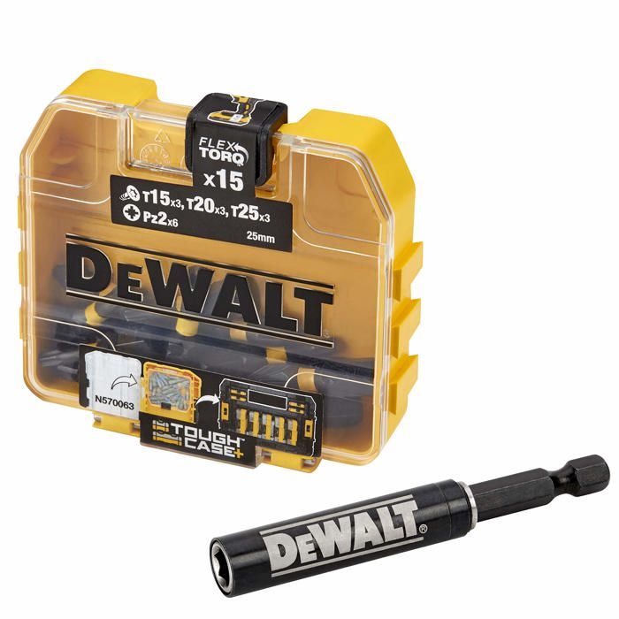 DeWalt DT70522T QZ Set de 16 Pièces d'impact de vissage magnétique Livré avec un guide embouts de vissage Pz2 25 mm x 6 x 3 x T15 T20 3 x guide T25 3. magnétique compact. - vue 2
