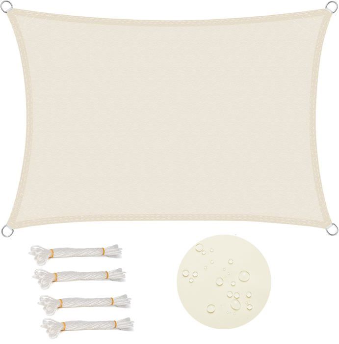 Voile dombrage rectangulaire 3x4 m Imperméable Anti 93% UV résistant à leau Protection Contre Le Vent Protection UV Crème