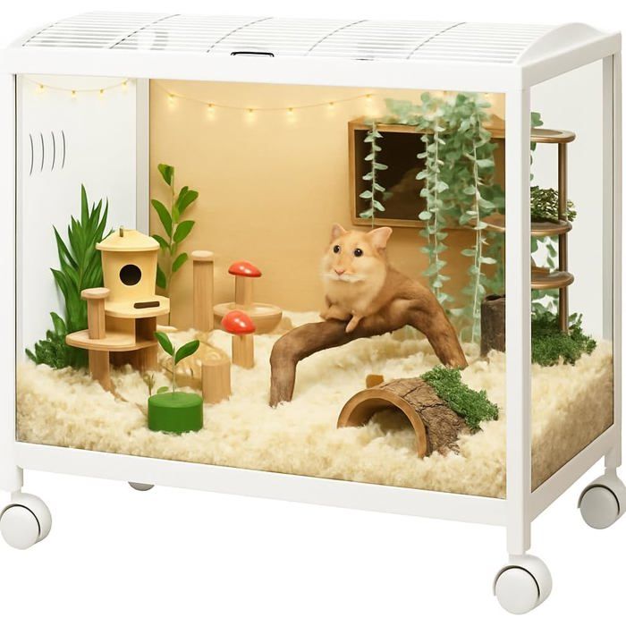 Cage Pour Hamster Grande Cage Avec Roues En Métal Empilable Avec Accès Par Le Haut Cage Ventilée Pour Souris 96 x47x52 cm- Blanc