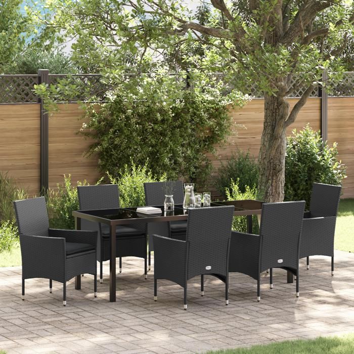 vidaXL Ensemble de salle à manger jardin 7 pièces avec coussins en poly rattan - vue 4