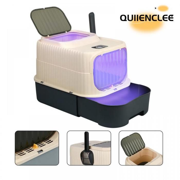 Meilleurs prix pour Bac à litière pour chat avec désodorisant 37*49*37cm PP de haute qualité noir QUIIENCLEE