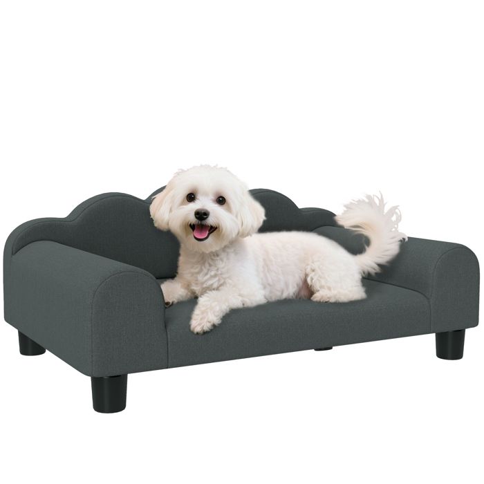 Canapé pour chien - PawHut - avec dossier et accoudoirs - respirant - pour petits chiens dintérieur - 66 x 42 x 28 5 cm gris foncé