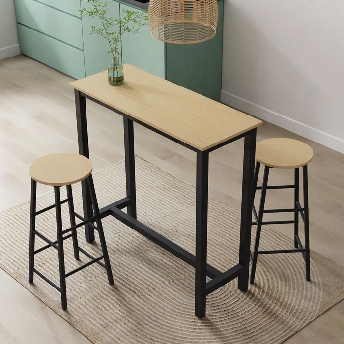 Table haute de bar avec deux tabourets 100x100x40 cm Couleur Noir et Sonoma Table de cuisine pour 2 personnes Modèle Ani Table haute de bar avec deux tabourets 100x100x40 cm Couleur Noir et Sonoma Table de cuisine pour 2 personnes Modèle Ani