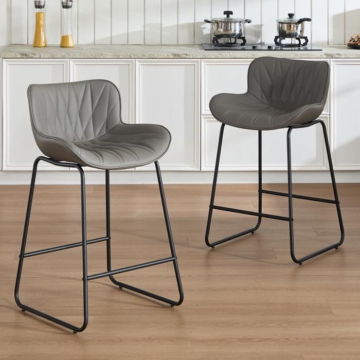 chairus Tabouret de Bar Lot de 2 Tabouret de Comptoir en Cuir PU Chaise de Bar avec Pieds Métal pour Cuisine et Ilot Central Gris