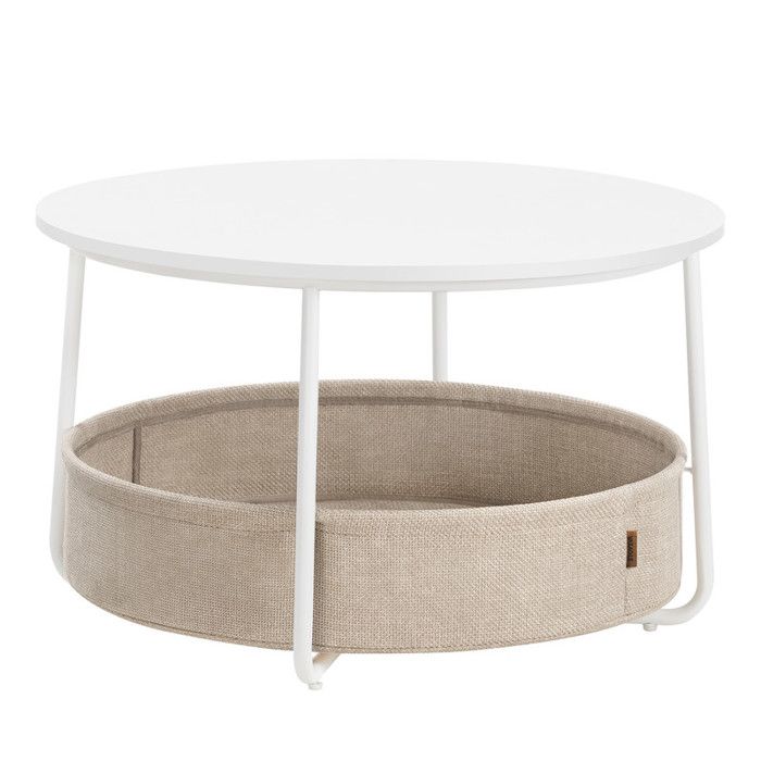 Table Basse Ronde - VASAGLE - Rangement - Moderne - Blanc Mat et Marron Camel