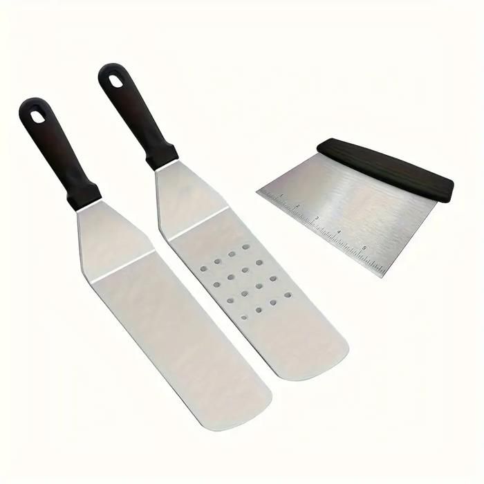 Ensemble daccessoires pour barbecue 3 pièces - Acier inoxydable pour grillades en extérieur avec spatule professionnelle