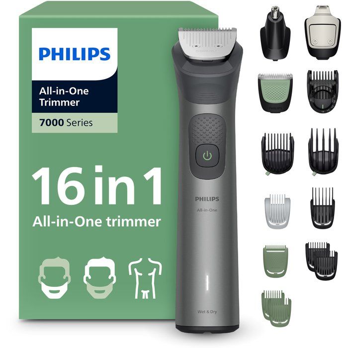 Philips Multigroom série 7000 Tondeuse tout en un 16 accessoires – tondeuse pour barbe cheveux et corps lames en métal auto affûtées 21 hauteurs de coupe 0 5 16 mm modèle MG793115