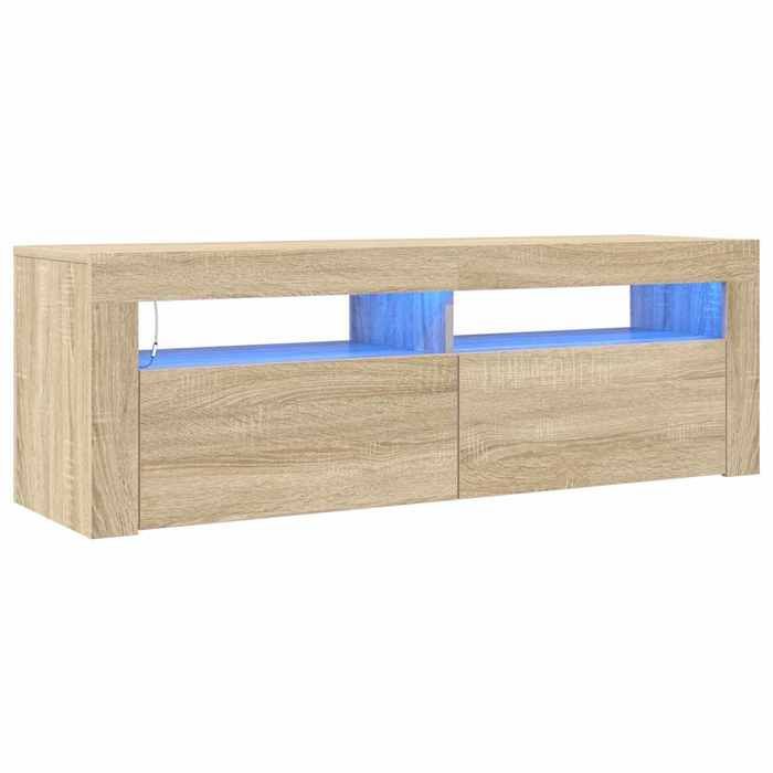 Meuble TV avec lumières LED - JILL - Chêne sonoma - 120x35x40 cm - Lumières LED RVB - Bois dingénierie