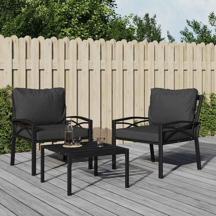 Chaise de jardin avec coussins - Happiness - 68x76x79 cm - Acier - Coussins gris - 110 kg max - Montage facile Chaise de jardin avec coussins - Happiness - 68x76x79 cm - Acier - Coussins gris - 110 kg max - Montage facile