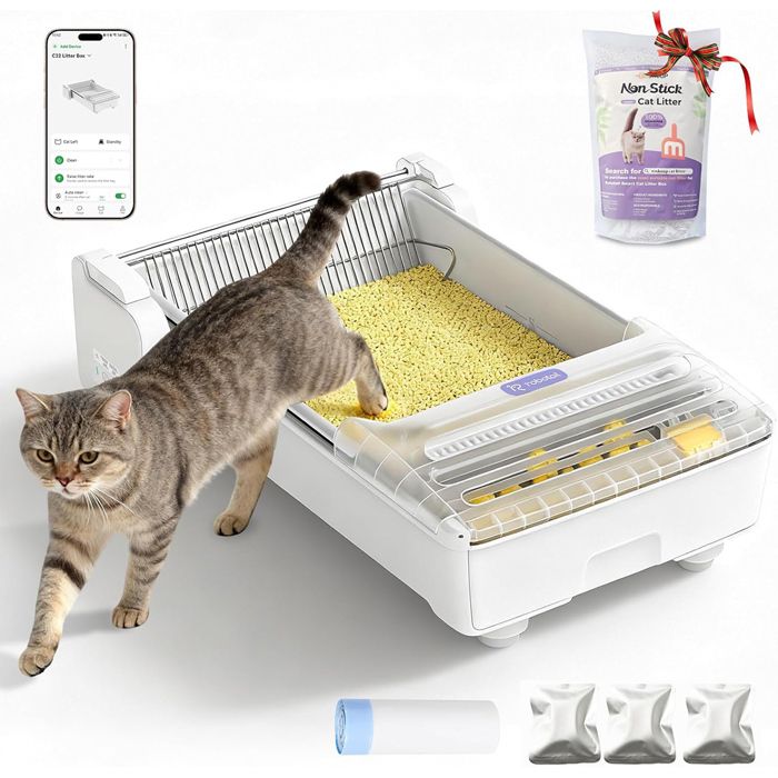 Comparer les prix de UBPET Robotail C32 XXL Bac à litière ouvert automatique anti-fuite pour chats 15–10 kg