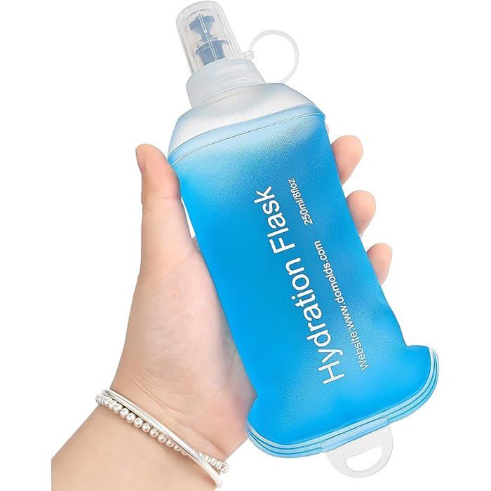 Gourde souple de 250 ml en TPU pliable pour sac hydratation gilet de course bouteille eau pliable 250 Ml Bleu bleu GOURDE