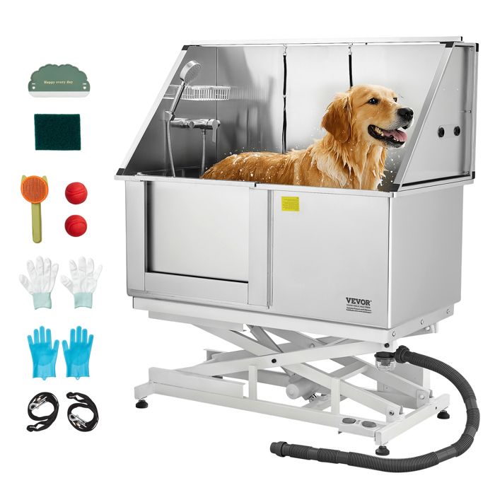 Meilleurs prix pour Baignoire de Chien Acier Inoxydable-VEVOR-Baignoire de Toilettage Électrique-pour Animaux de Compagnie 127 cm-Porte Gauche