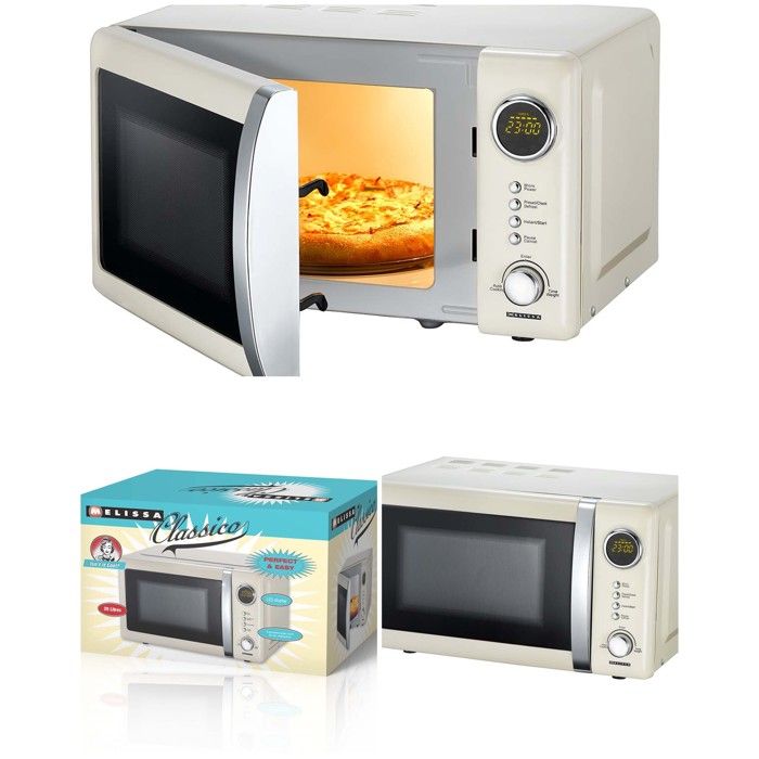 Four à Micro-ondes Beige Vintage - Métallique - 20L - 700W - 12 Programmes Automatiques- 5 puissances