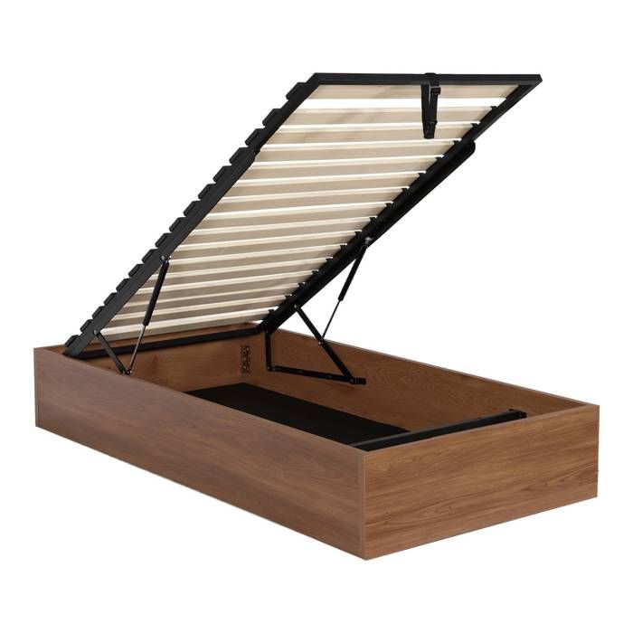 Lit coffre sommier à lattes 90x190cm décor bois noyer - Lift Lit coffre sommier à lattes 90x190cm décor bois noyer - Lift