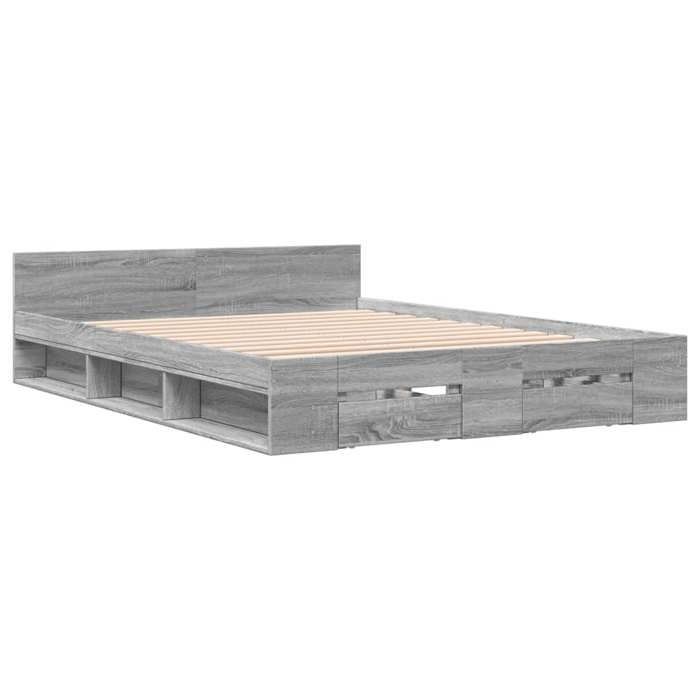 Sarazyj®Meuble lit - Gris Cadre de lit - 2 places - Contemporain - avec tiroirs sans matelas - Sonoma gris - 140x190 cm - 24187