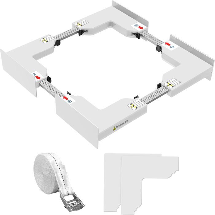 Kit de superposition universel - TRAHOO - Support de connexion lave-linge sèche-linge - Taille réglable 46-66 cm - Blanc - Trahoo