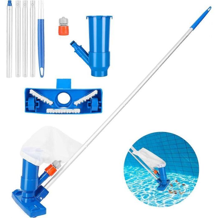 Aspirateur de piscine à jet - Virex® - Tige à 5 sections - Portable - Sans piles - Effet Venturi - Sac filtrant