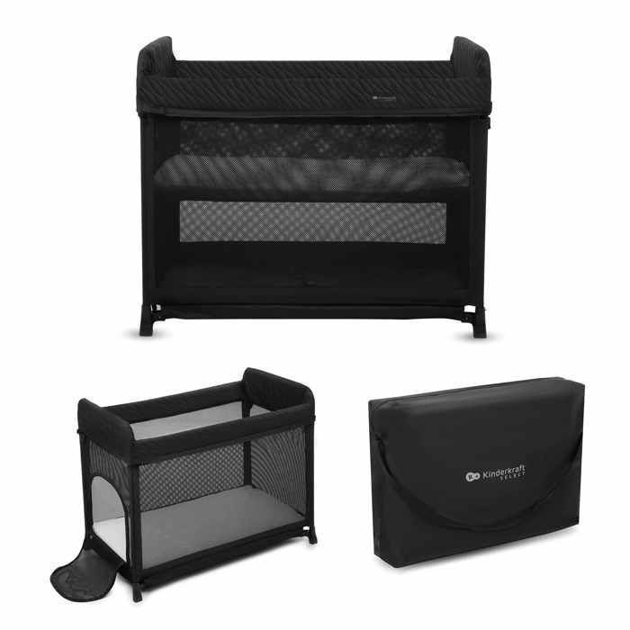 Lit parapluie Kinderkraft MOON DREAM voyage pliage rapide sommier suspendu entrée zippée compact noir