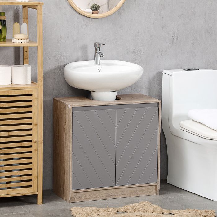 MOTHINESSTO229-Meuble salle de bain sous Lavabo - meuble sous-vasque - placard 2 portes avec étagère - dim. 60L x 30l x 59 8H cm - p