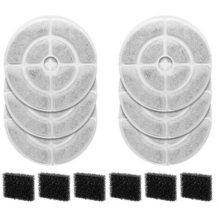 Lot de 12 filtres à charbon actif et éponges pour fontaine à eau pour chien 9 5 L (6 filtres + lot de 6)