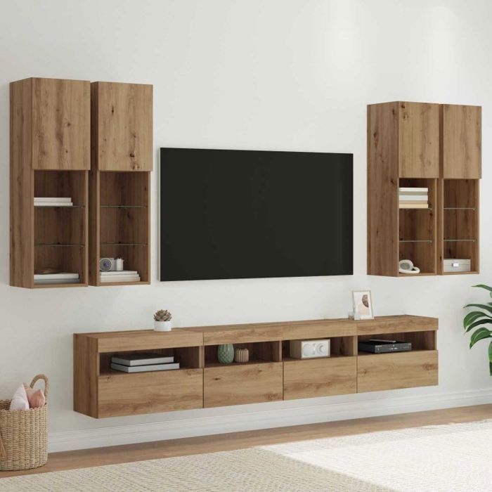 Living - meuble tv mural complet Vidaxl Ensemble de meuble TV mural avec éclairage LED avec LED 7 pcs