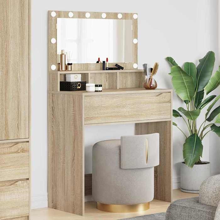 Coiffeuse pour chambre - CHIC Table de cosmétiques - Pour femmes - avec tiroir - Chêne Sonoma 80x39.5x135 cm A10782