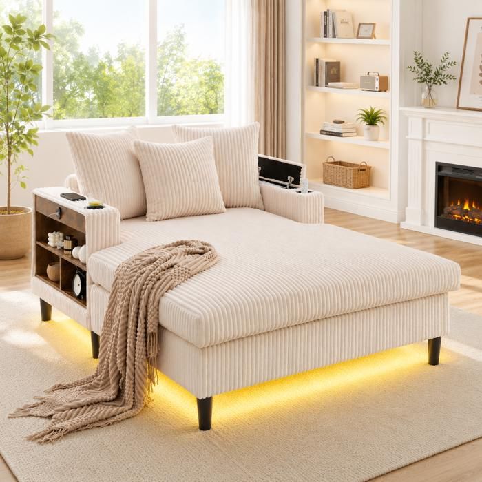 Méridienne multifonctionnelle - Velours côtelé doux et respirant - Surface de couchage ergonomique