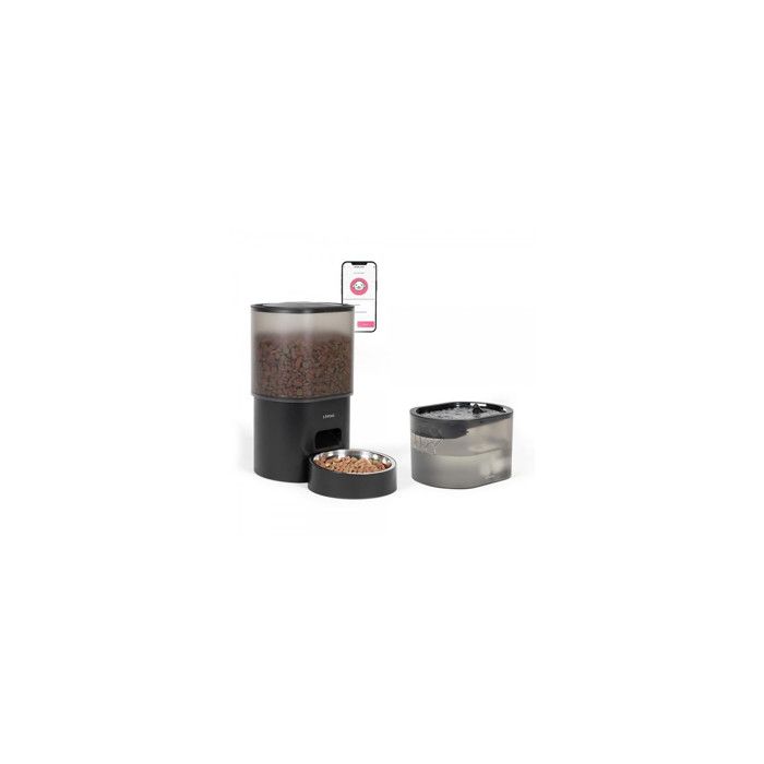 Pack Distributeur de croquettes automatique avec fontaine à eau LIVOO pour chat et chien noir 5W Pack Distributeur de croquettes automatique avec fontaine à eau LIVOO pour chat et chien noir 5W