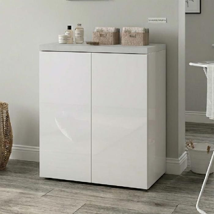 Meuble Bas de Buanderie Gris et Blanc H91x71 cm - 2 Portes avec Étagère Interne Meuble Bas de Buanderie Gris et Blanc H91x71 cm - 2 Portes avec Étagère Interne