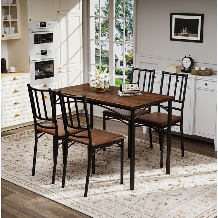 MEUBLIV Ensemble table de cuisine 4 chaises style industriel effet bois noyer 110 x 60 x 76 5 cm