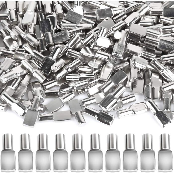 Taquets détagère 5 mm en métal support de tablette pour meuble et armoire forme cuillère lot de 120 argenté