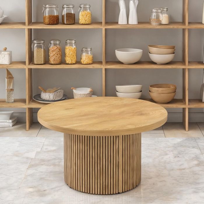 Basse ronde Ø80 cm en MDF finition bois and séjour ou bureau Table with 31.5 in