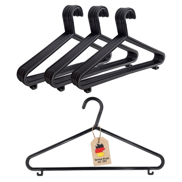 Lot de 30 cintres fins noirs en plastique 36 x 1 x 15 cm - antidérapants barre pantalon et crochets jupe gain de place vestes