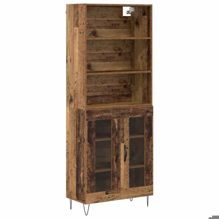 Haut Armoire 2 Pc Bois Ancien 695 x 34 x 180 cm avec porte vitrée pour exposer la vaisselle FR563519