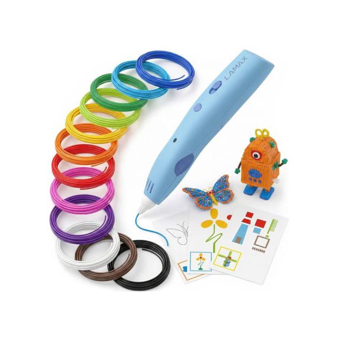 ArtKid1 Stylo 3D Stylos 3D pour Enfants Recharges Hypoallergéniques Non Toxiques 2 Vitesses 2 Niveaux de Température 12