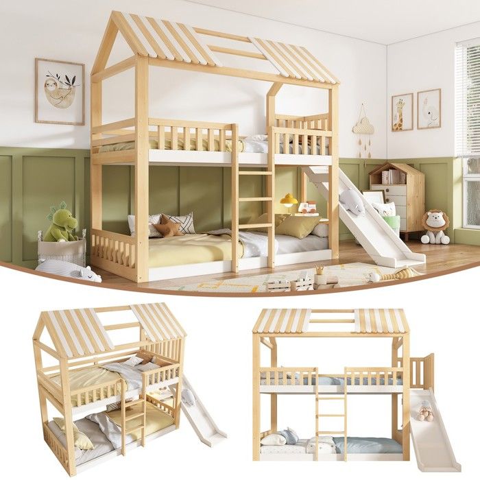Lit superposé enfant en bois blanc - BLACKCOLOR - 90 x 200 cm - Échelle - Toboggan - Cabane à toit - Étagère latérale Lit superposé enfant en bois blanc - BLACKCOLOR - 90 x 200 cm - Échelle - Toboggan - Cabane à toit - Étagère latérale