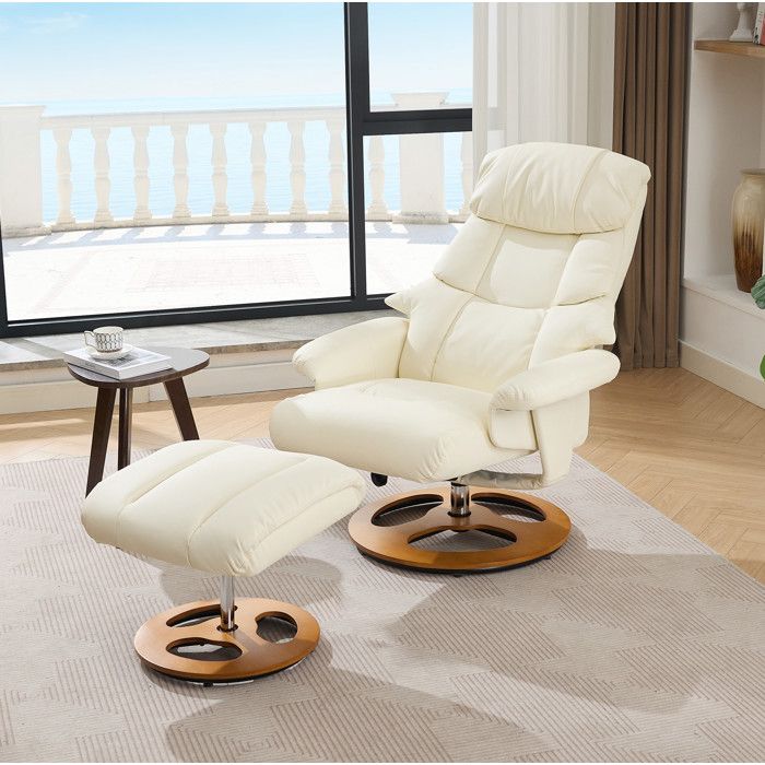 MEUVYX Fauteuil Massant Électrique Chauffant Pivotant 360° avec Dossier Inclinable et Repose-pieds en PU Blanc