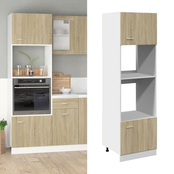 Meuble micro-ondes cuisine - EVORA - meuble de rangement moderne - Lyon Chêne Sonoma 60x57x207 cm Bois dingénierie&1_16600