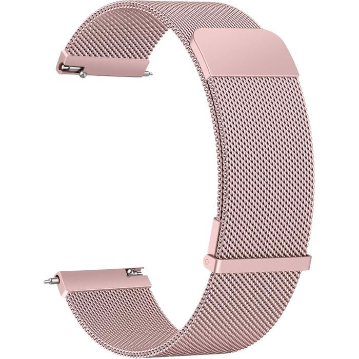 Bracelet de Montre 20mm 22mm pour Montre connectée Smartwatch universelle Métal Acier Maille Bracelets de rechange (Rose 22mm)
