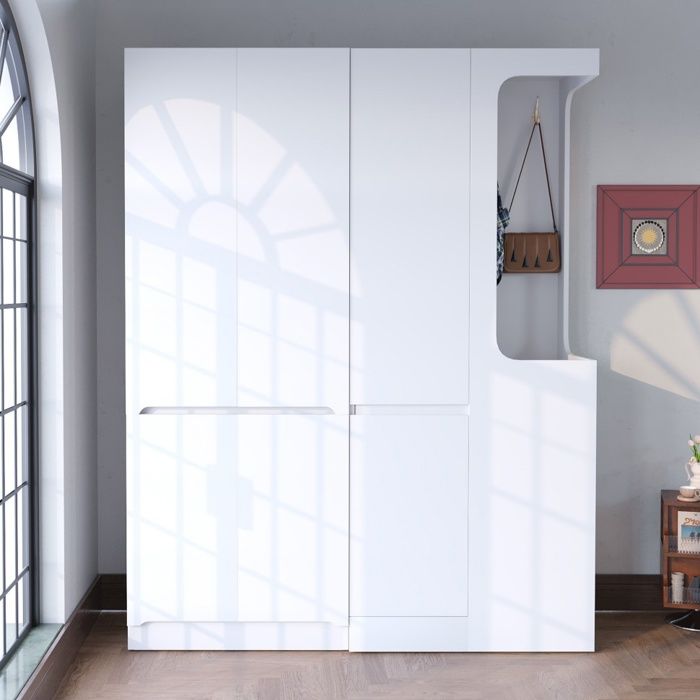 Armoire dressing penderie - 140x40x170 cm - 3 portes 4 tiroirs et niches - Style moderne contemporain - Blanc
