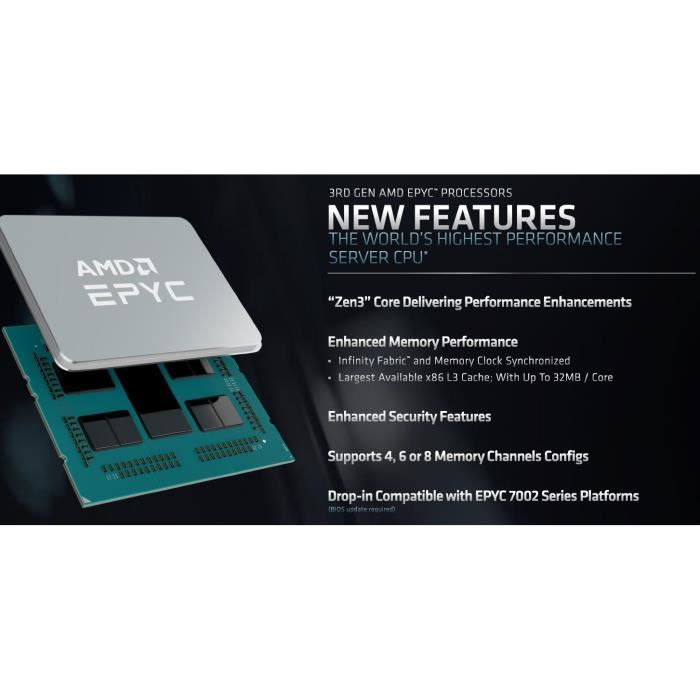 AMD EPYC 7763 2.45 GHz 64 curs 128 fils 256 Mo cache Socket SP3 OEM - vue 3