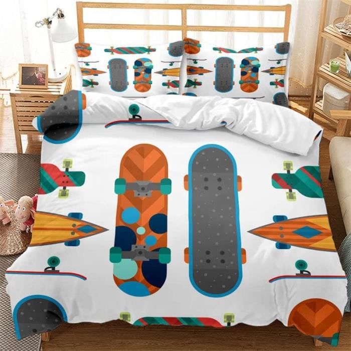 Housse De Couette 140X200 Weißes Skateboard Parure De Lit 1 Personne