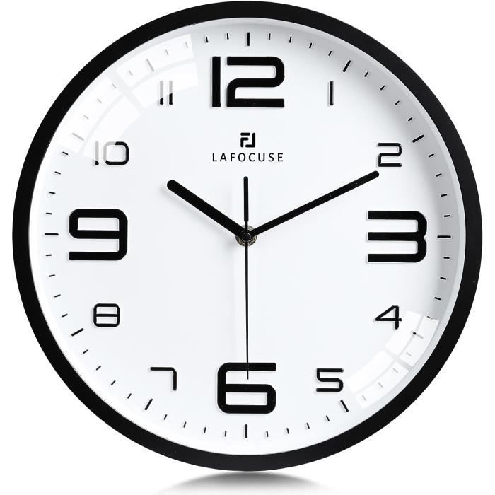 Horloge Murale Silencieuse En Bois MDF 25 Cm - Chiffres Romains, Mouvement Quartz - Pour Chambre, Bureau, Salon, Cuisine - Facile à Accrocher