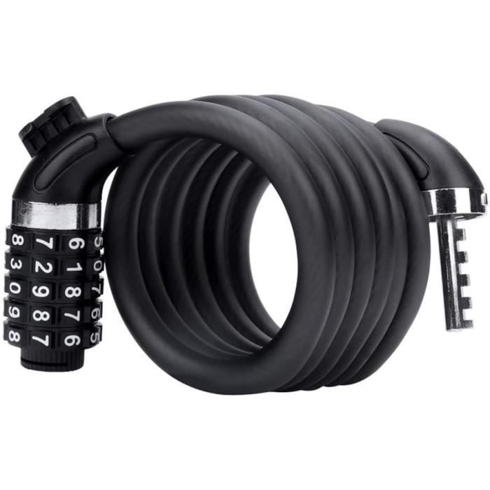 Antivol Vélo à Code Câble Rétractable 75cm - Cadenas Combiné Noir, Pour Bagage, Poussette