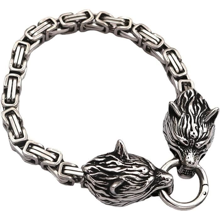 Bracelet Viking 3D Tête De Loup En Acier Inoxydable - Bijoux Mythologie Nordique, Cadeau Homme - 8