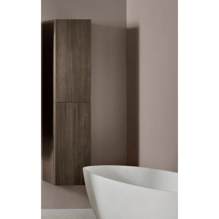 Colonne de salle de bain - PIAVE - Réversible - 2 portes - Noyer américain - Mélamine