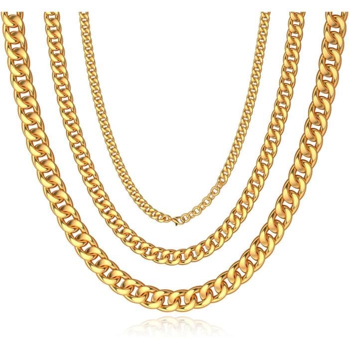 U7 Chaîne Pour Homme Acier Inoxydable - Largeur 3/6/9mm - Longueurs 46 à 76 Cm - Collier Miami