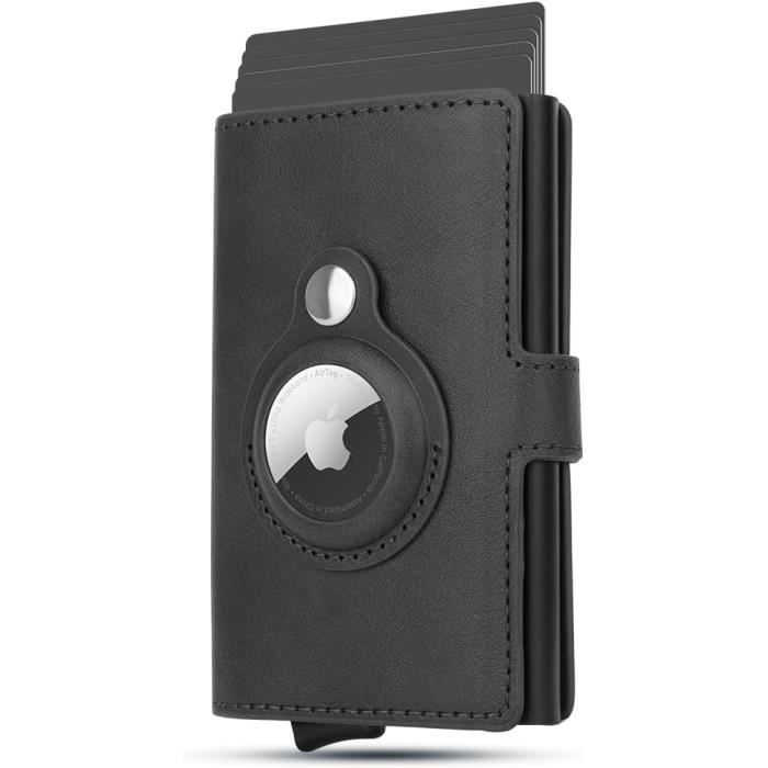 Porte-Cartes AirTag Wallet Homme - Cuir RFID Bloquant Avec Pop Up Et Étui AirTag (Noir)