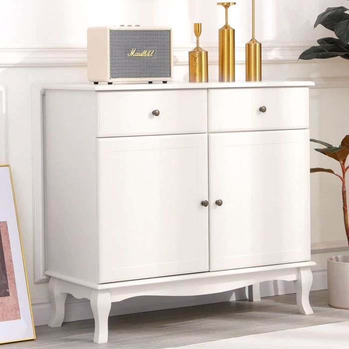 Buffets Armoire D'Appoint Commode Blanche En Mdf Avec 2 Tiroirs